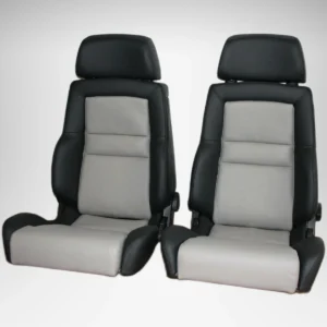Recaro Idealsitz CS Sitzpaar aus schwarzem Leder und hellgrauen Mittelbahnen – Ansicht 1