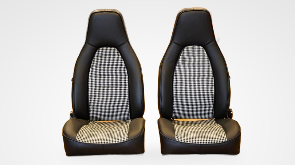 KLA 2773129335 01 Studio Autopolsterei 2 Porsche Sportsitze für 911,Käfer,T2,T3,Buggy Pepita neu bezogen