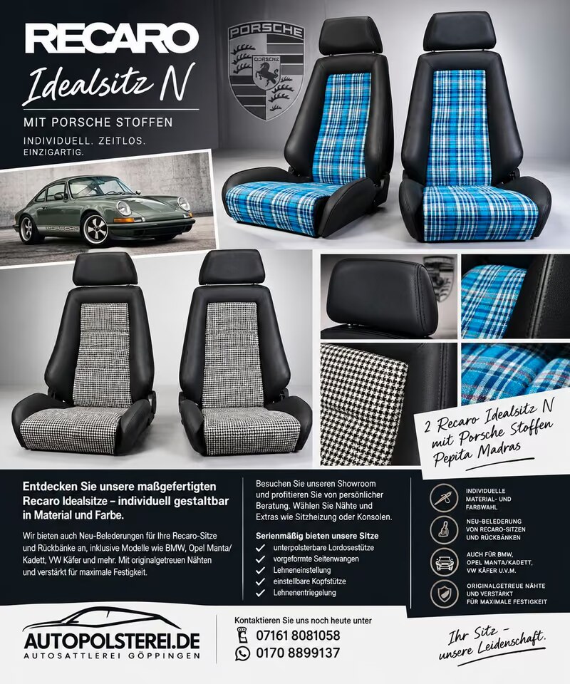 KLA 3370601174 Autopolsterei RECARO Idealsitz N individuell mit Porsche Stoffen Pepita, Madras